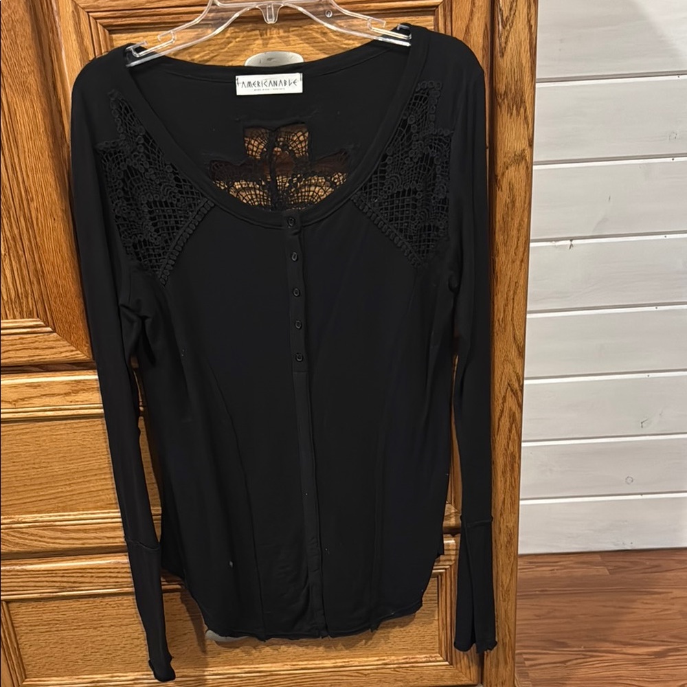 American Eagle Outfitters Black Lace Detail Women's Top